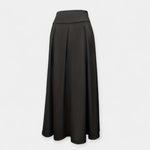 Black midi skirt with pleated panels and wide waistband (back view)