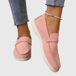 Maria suede orthopaedic slip-on moccasins, pink with white rubber sole