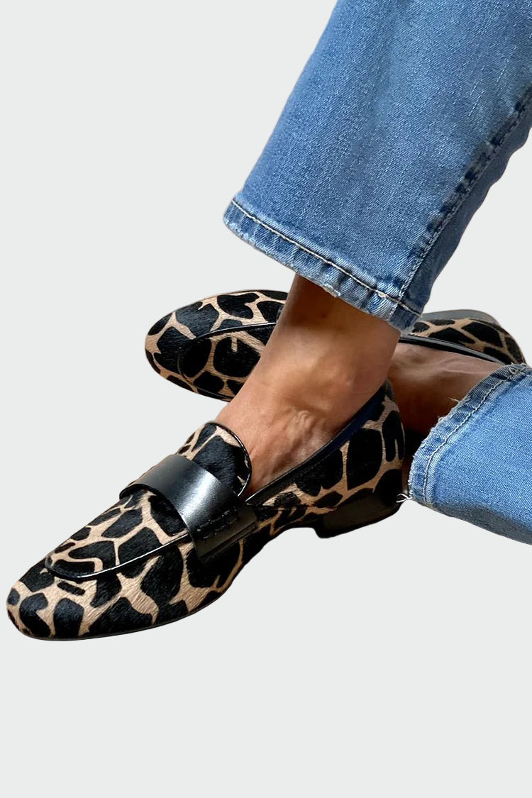 Leopard-print loafers with black strap detail