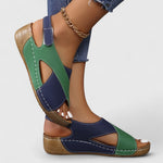 Antonia breathable orthopedic hiking sandals for women, green and navy open toe, platform sole