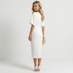 White midi sheath dress with short sleeves and side seam