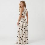 Ismene polka-dot tiered long skirt with matching sleeveless top set, black dots