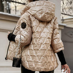 Elena wide-collar puffer jacket, light khaki, quilted hood and logo patch on sleeve