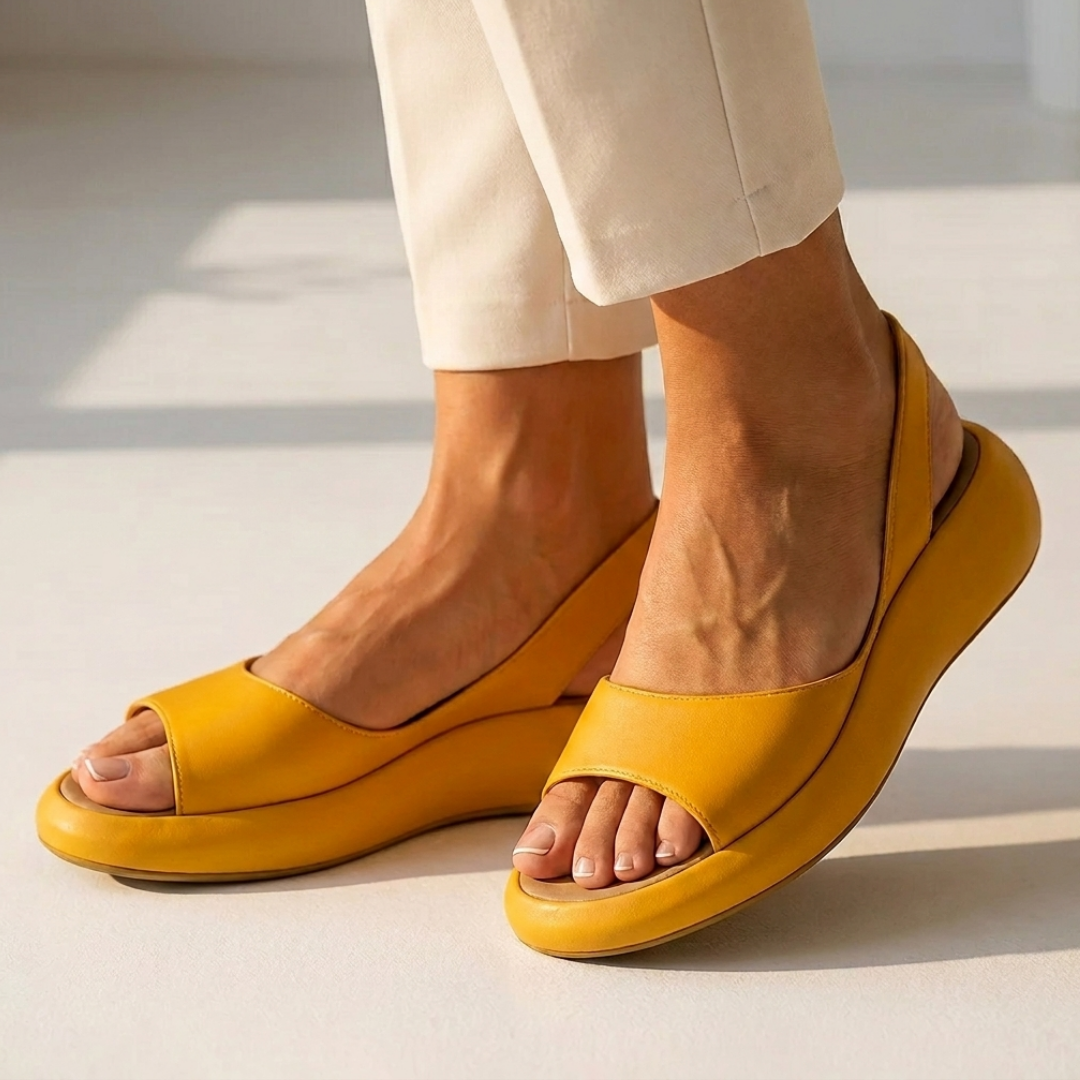 Minimalist open-toe sandals in yellow with open toe strap and cushioned sole
