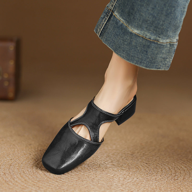 Dessa natural leather ballet flats, black slingback with strap and low block heel