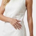 Light ribbed sleeveless dress fabric close-up with high-neck seam