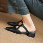 Dessa natural leather ballet flats, black slingback with low block heel and cutout
