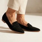 Atena orthopedic loafers in black suede with slip-on moccasin front