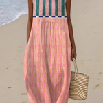 Lily™ pastel striped midi dress, sleeveless with gathered waist and pleated skirt