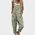 Relaxed green printed overalls with adjustable straps and side pockets