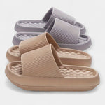 Mixed-color textured slide sandals with thick cushioned soles and wide straps