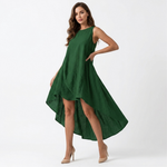 Sleeveless green high-low dress with asymmetrical hem