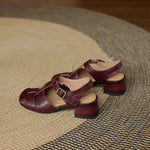 Amaya leather sandals, dark red/burgundy, two-piece strap design with buckle