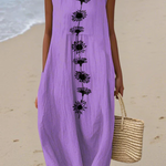 Emma™ violet midi dress, sleeveless with black daisy-like floral print