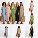 Comfort shirt dress in multiple colors, V-neck button front, short sleeves, side slits