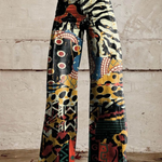 Agatha boho flared pants with colorful geometric pattern and stretchy waistband