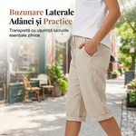 Beatrice cotton drawstring capri shorts, light beige with deep side pockets and cuffed hem