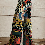 Agatha boho wide-leg trousers with bold abstract patchwork print and elastic waist