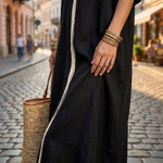 Black shirt dress front with button placket and long side slit detail