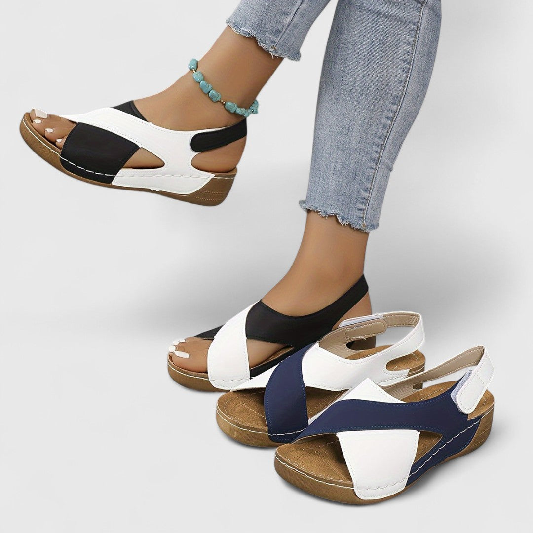 Antonia breathable orthopedic hiking sandals for women, black and white, cushioned platform