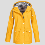 Miruna hooded loose-fit jacket, yellow, drawstring, button front, chest pockets