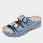 Pain-Free Support sandals in light blue with two adjustable buckle straps and perforated upper