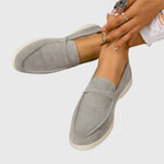 Maria suede orthopaedic slip-on moccasins, gray with white rubber sole