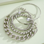 Silver-tone overlapping bracelet set with beaded cuffs and chunky chain links, 5 pieces