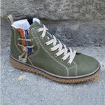 Nima women’s orthopedic winter footwear, olive green lace-up high-top sneaker