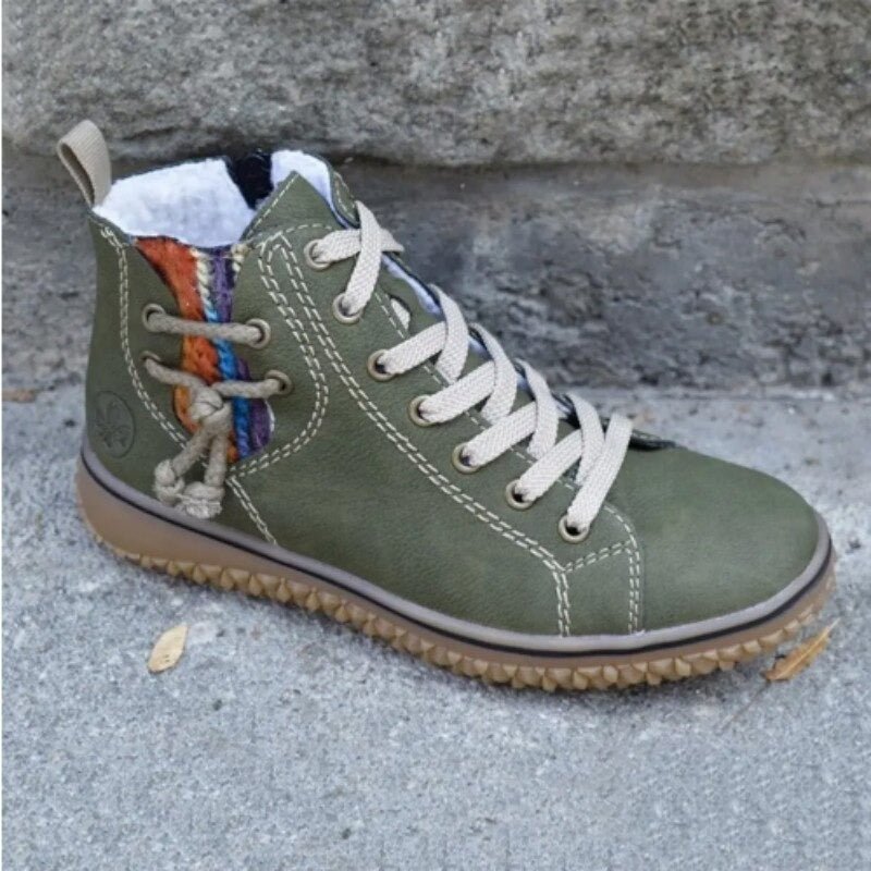 Nima women’s orthopedic winter footwear, olive green lace-up high-top sneaker
