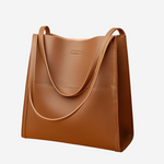 Tan textured shoulder bag with wide strap and structured front panel