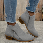 Gray orthopedic ankle boots with side zipper and block heel
