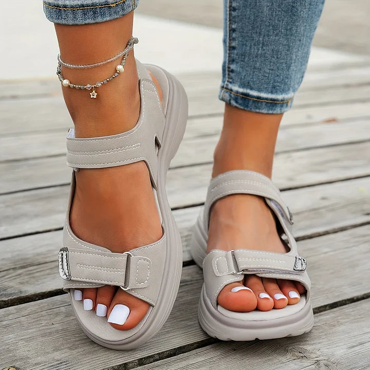 Chanel orthopedic non-slip sandals in light gray, open toe, adjustable strap, padded heel