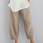 Khaki lightweight summer pants, roomy fit with cropped ankle cuffs