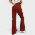 Wide-leg flared pants, high waist, deep red long trousers