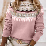 Lize pink knit sweater with fair isle yoke and crew neck