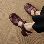 Amaya leather sandals in dark red/burgundy with ankle strap and buckled closure