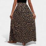 Leopard-print midi skirt with full A-line shape and elastic waistband