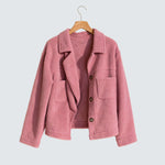 Pink button-front fleece jacket with two flap chest pockets and long sleeves