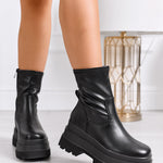 Alexia black chunky platform ankle boots, side profile with treaded outsole