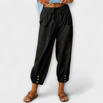 Black harem pants with elastic waist and side cargo pockets