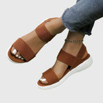 Emila™ orthopedic slide sandals, dark orange-brown straps, open toe, chain ankle detail