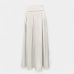 White midi skirt with pleated panels and wide waistband (back view)