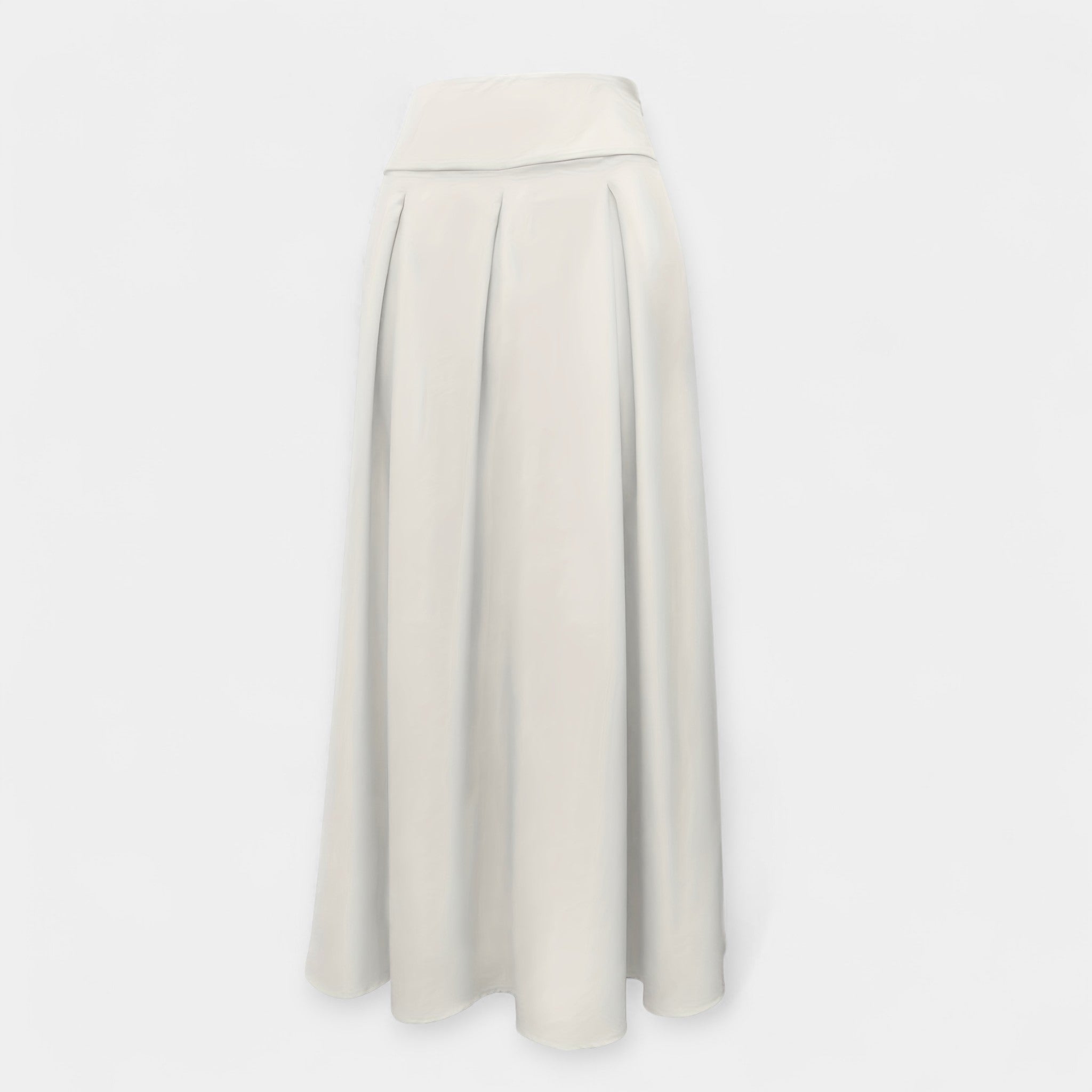 White midi skirt with pleated panels and wide waistband (back view)