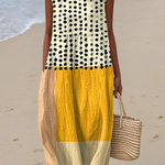 Leah™ polka-dot colorblock midi dress, sleeveless cream and yellow with black dots