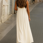 Elegant summer halter dress, white with cross halter straps and open-back look