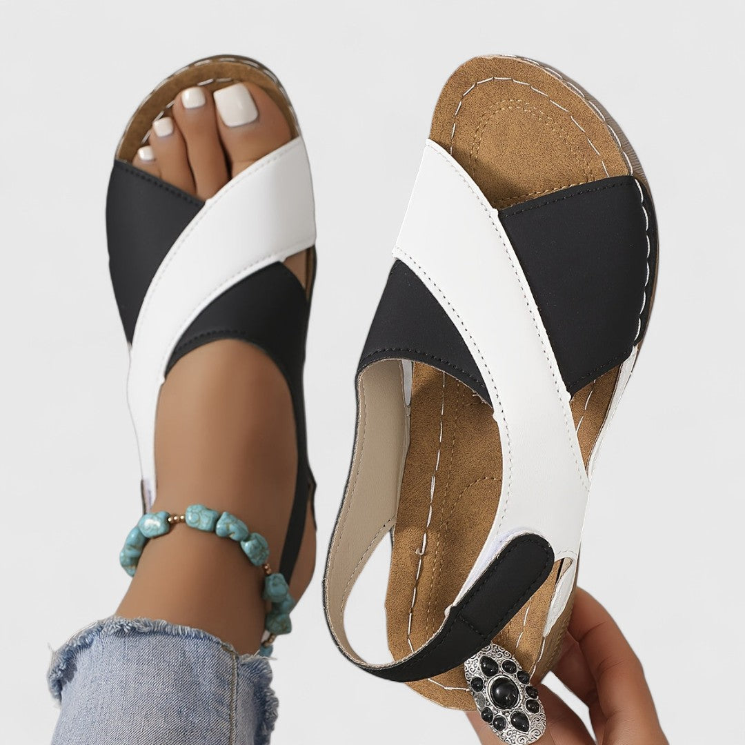 Antonia breathable orthopedic hiking sandals for women, black and white open-toe slip-on