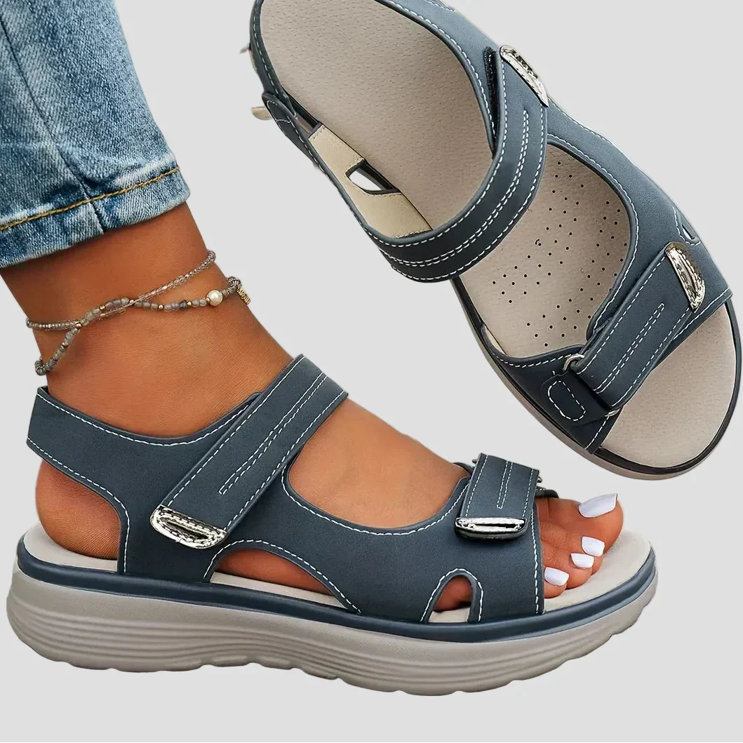 Chanel orthopedic non-slip sandals in dark blue, open toe, two hook-and-loop straps