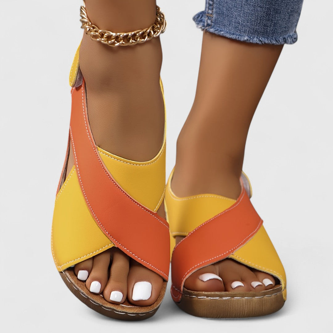 Antonia breathable orthopedic hiking sandals for women, orange and yellow open toe, chain ankle