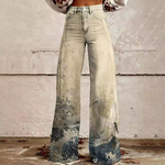 Raissa boho elegant wide-leg pants in light beige with ornate floral patchwork print